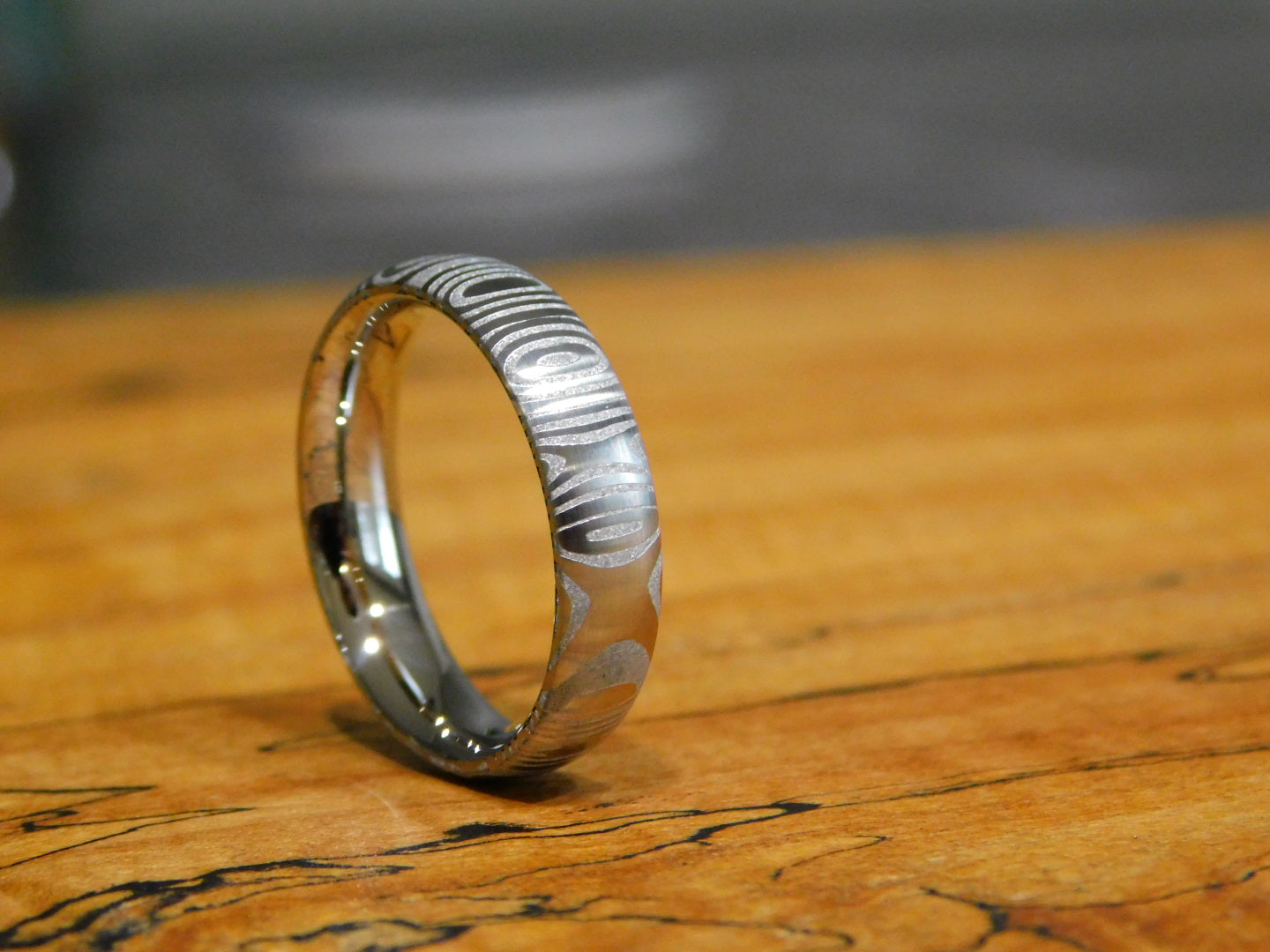 Fenja Stainless Steel Damascus - Polished Ring