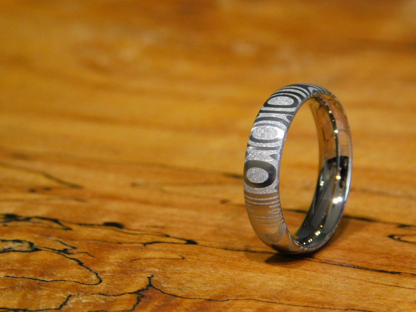 Fenja Stainless Steel Damascus - Polished Ring