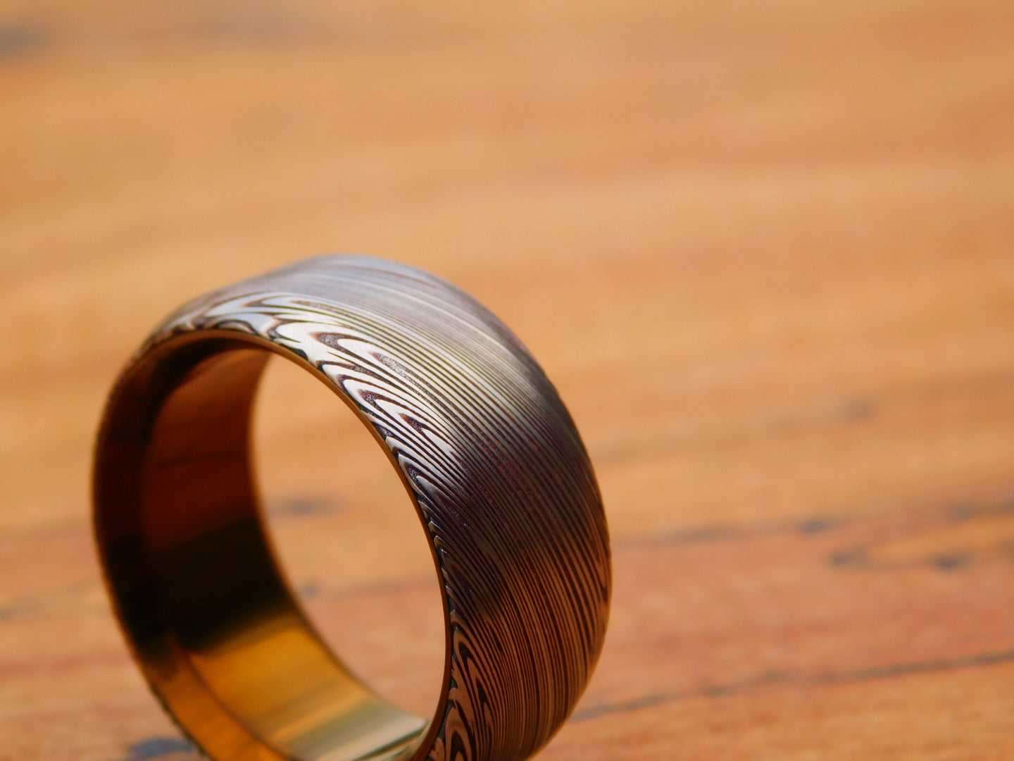 Heimskringla Damasteel x Flamed Titanium Ring