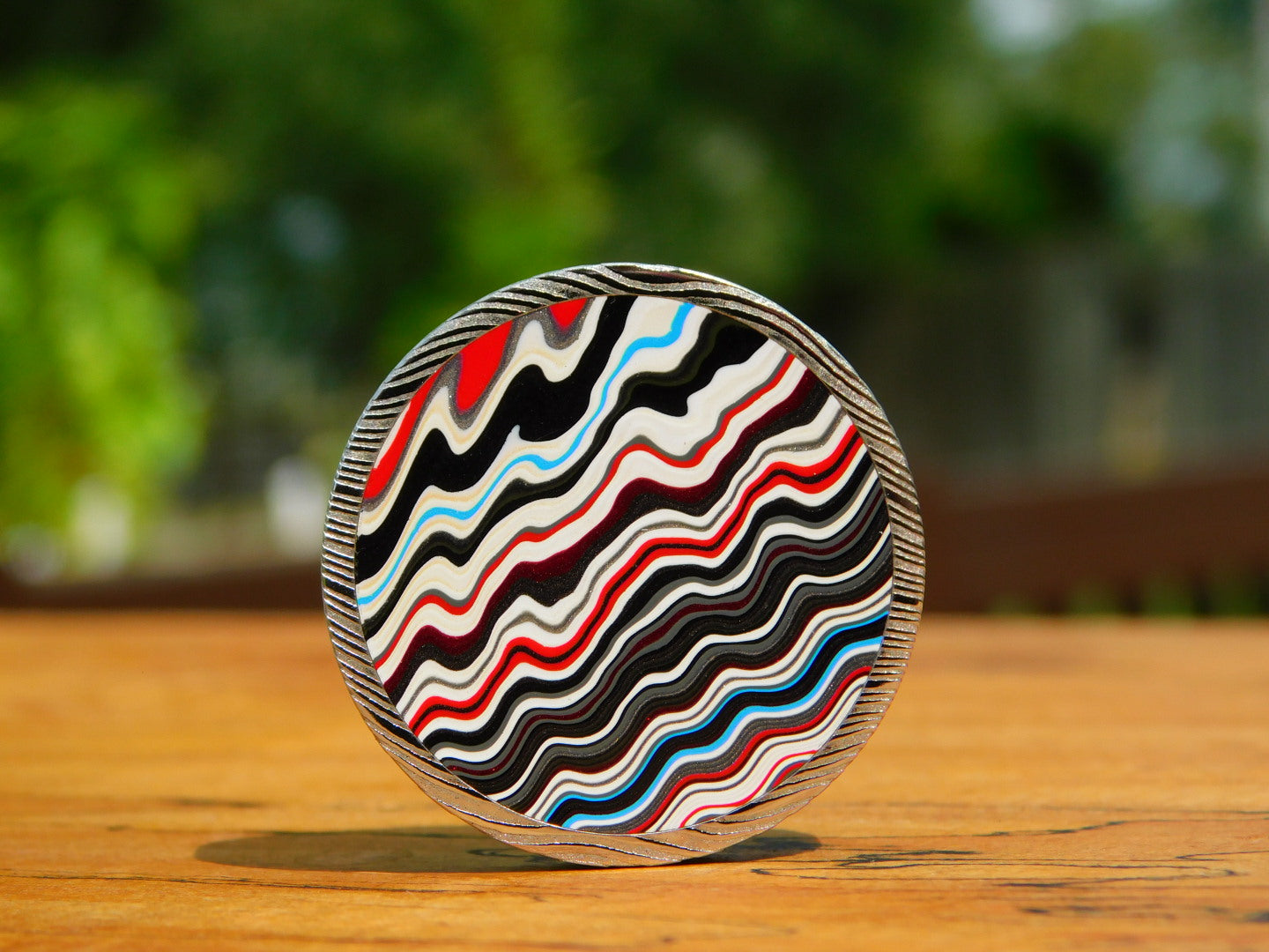 Stainless Damascus x Fordite Coin