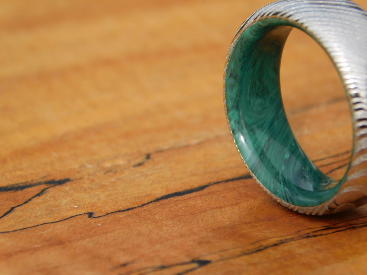 Stainless Damascus x Green Gem Juma Ring