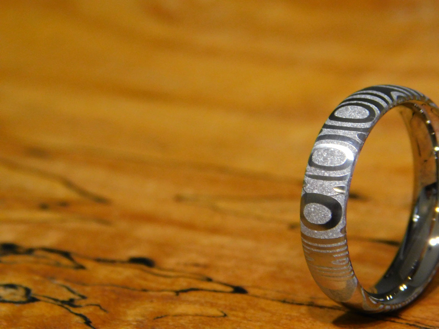 Fenja Stainless Steel Damascus - Polished Ring