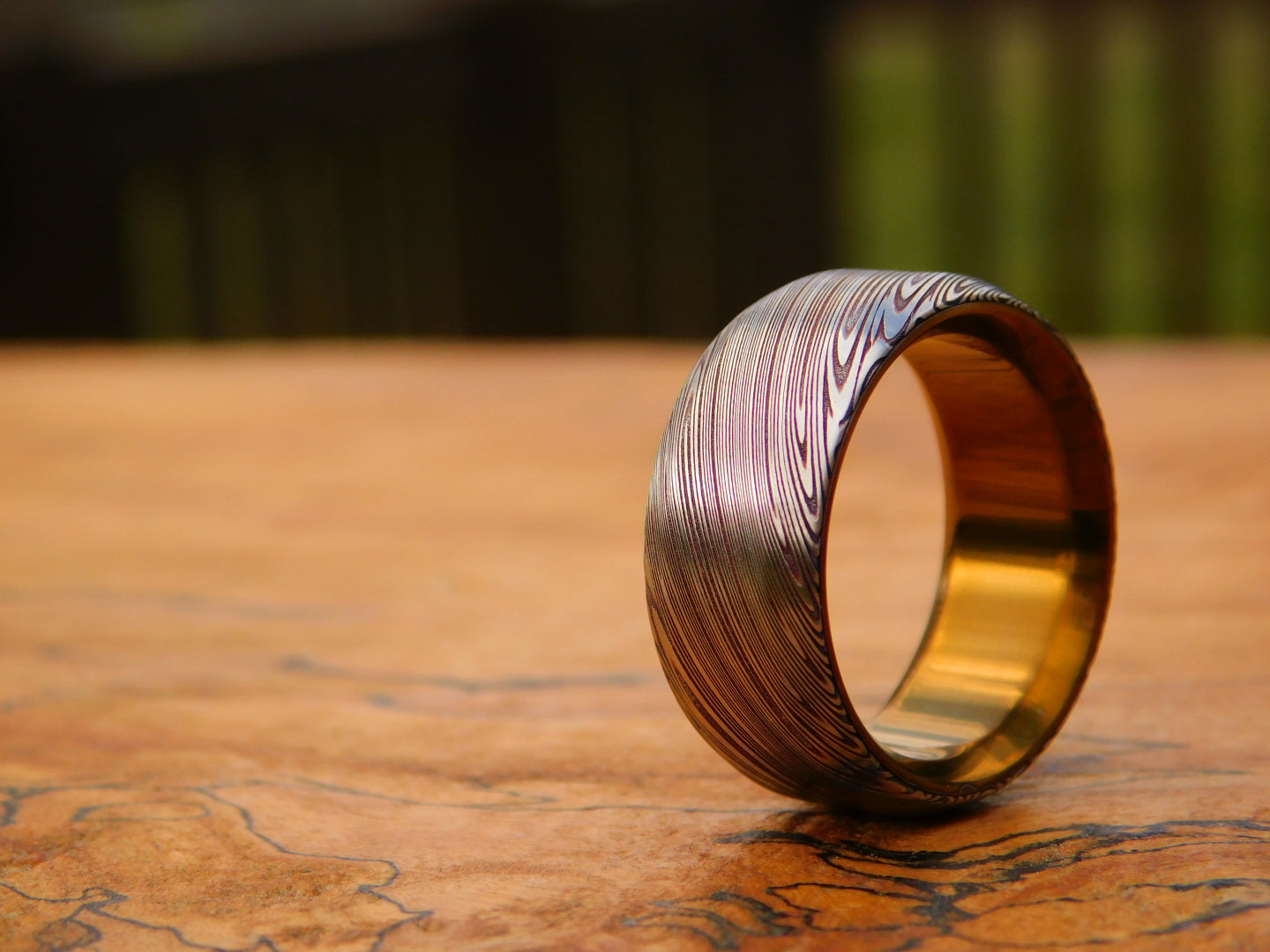 Heimskringla Damasteel x Flamed Titanium Ring