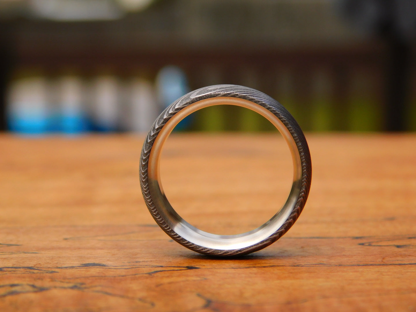 Stainless Damascus x Sterling Silver Ring