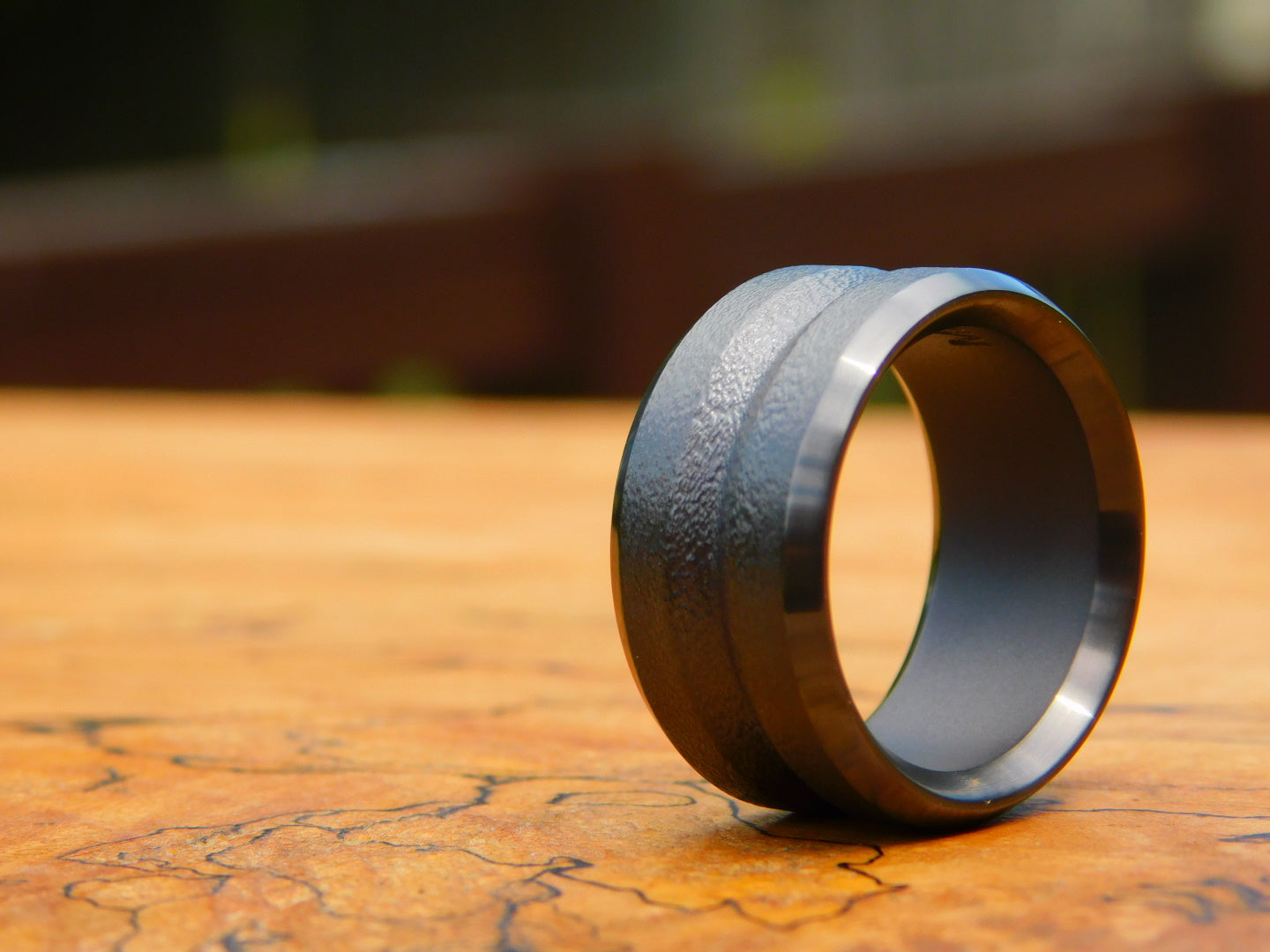 V-grooved Black Zirconium Ring