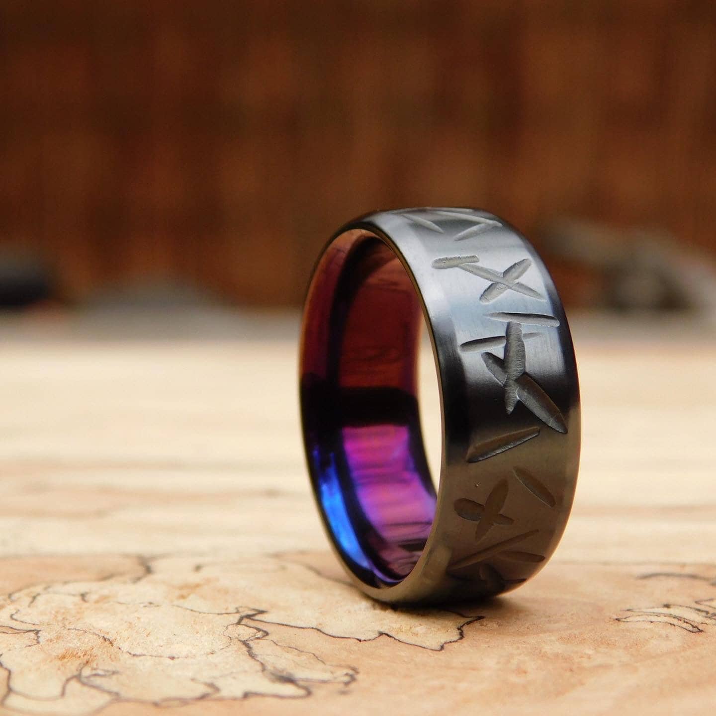 Flamed Black Titanium Battle-Born Ring