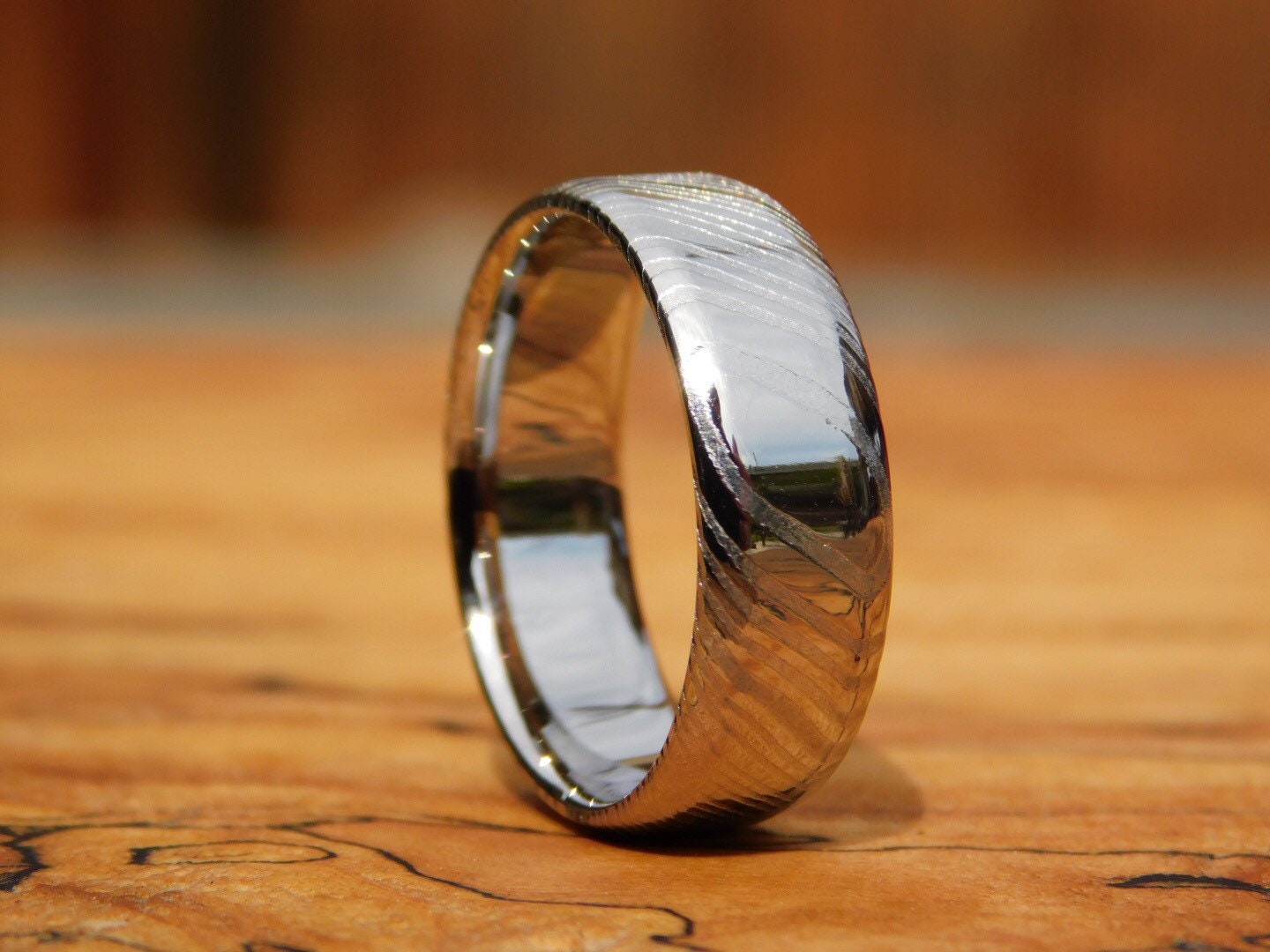 Twisted Stainless Steel Damascus - Polished Ring