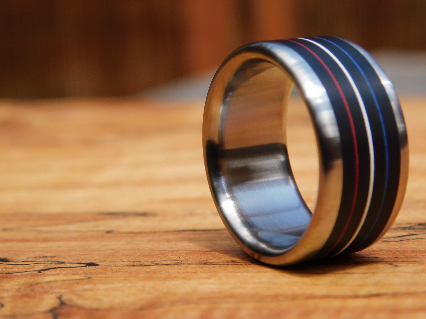 Red, White & Blue Paper Micarta x Titanium Ring