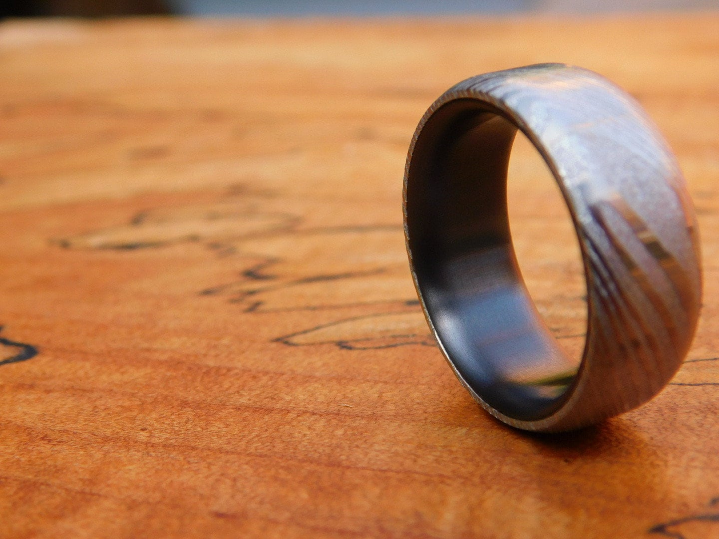 Stainless Damascus x Black Zirconium Ring