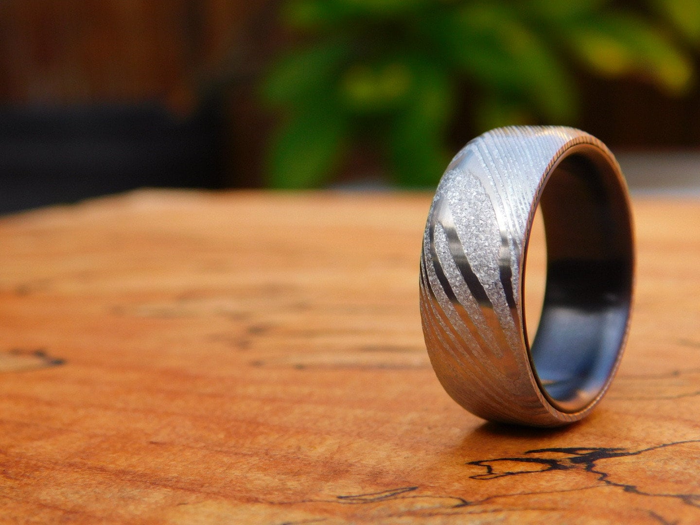 Stainless Damascus x Black Zirconium Ring