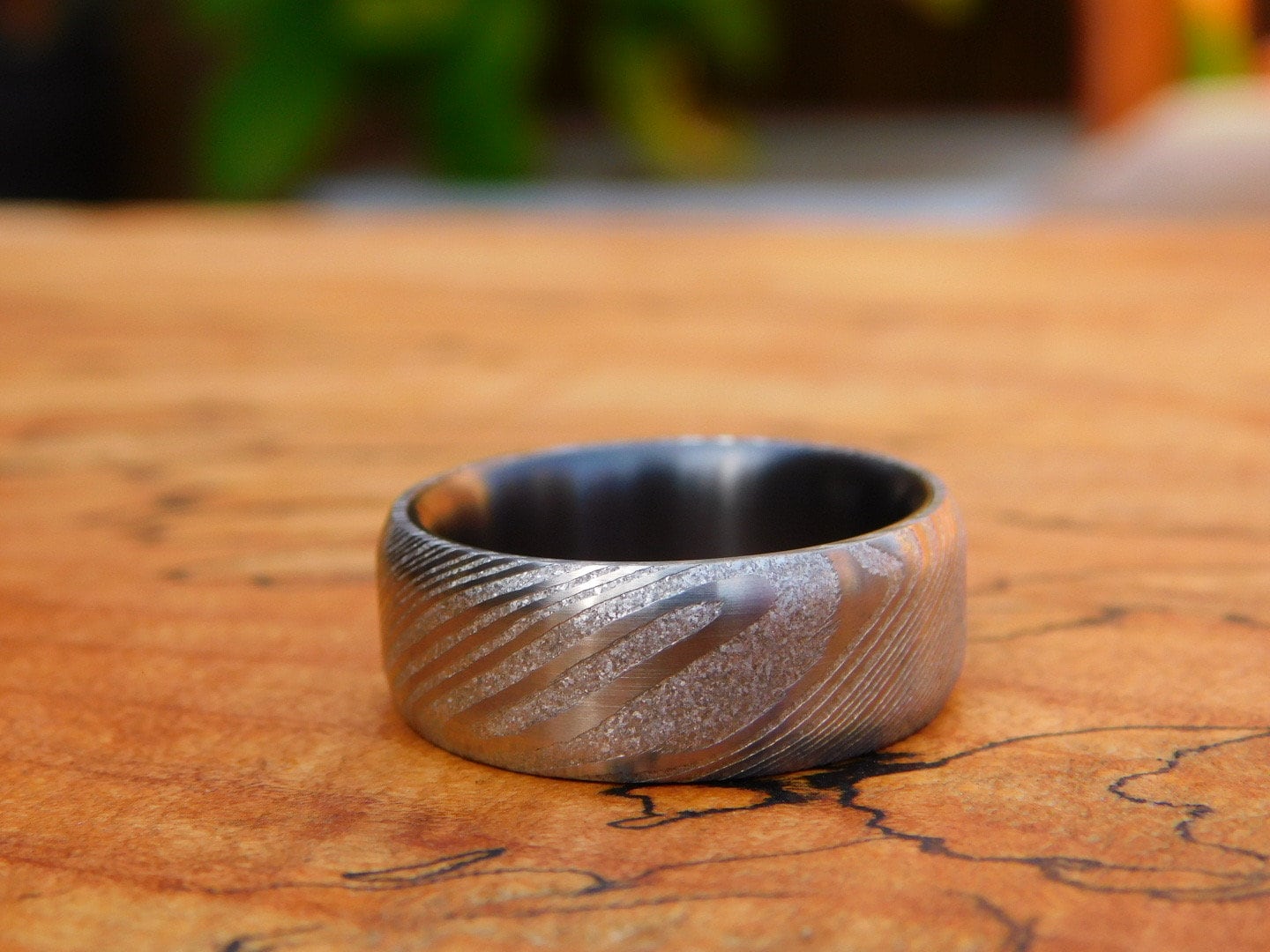 Stainless Damascus x Black Zirconium Ring