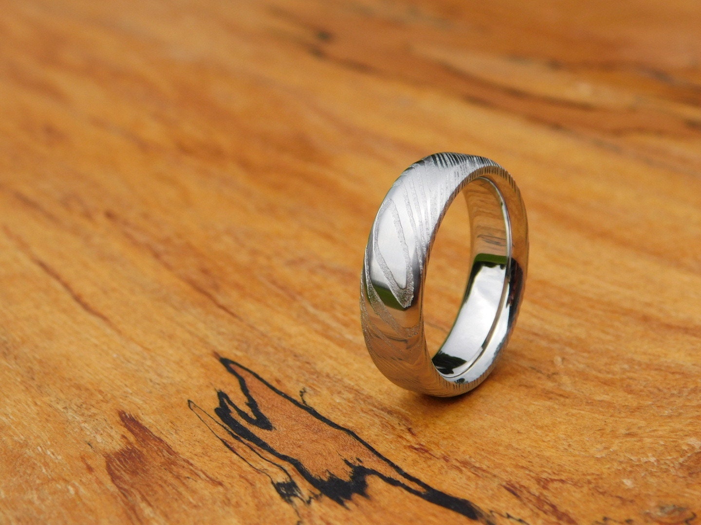 Twisted Stainless Steel Damascus - Polished Ring