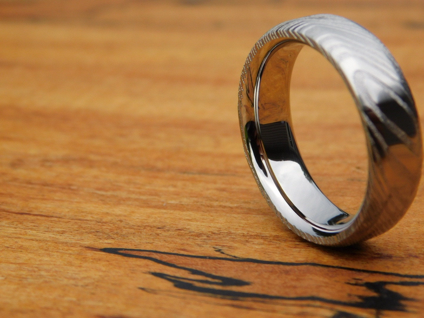 Twisted Stainless Steel Damascus - Polished Ring
