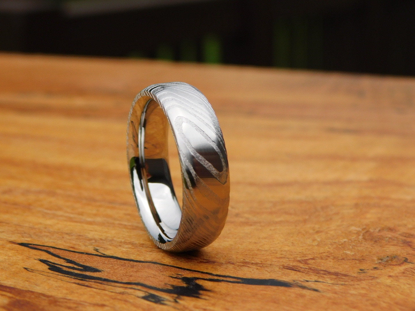 Twisted Stainless Steel Damascus - Polished Ring