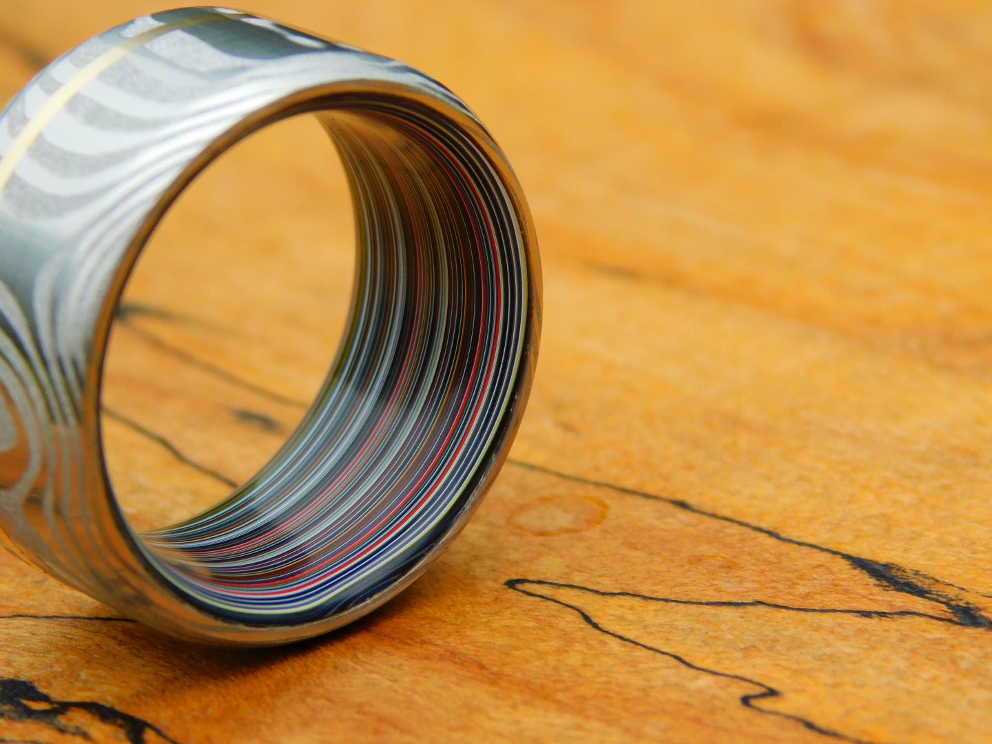 Lucia Damasteel x 14k Yellow Gold x Fordite Ring - Size 10.5