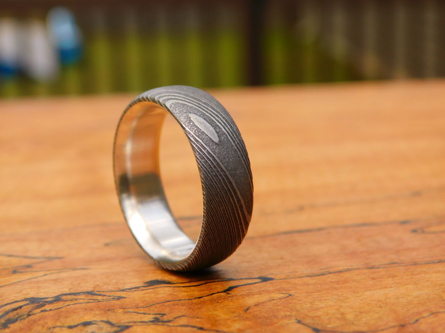 Stainless Damascus x Sterling Silver Ring