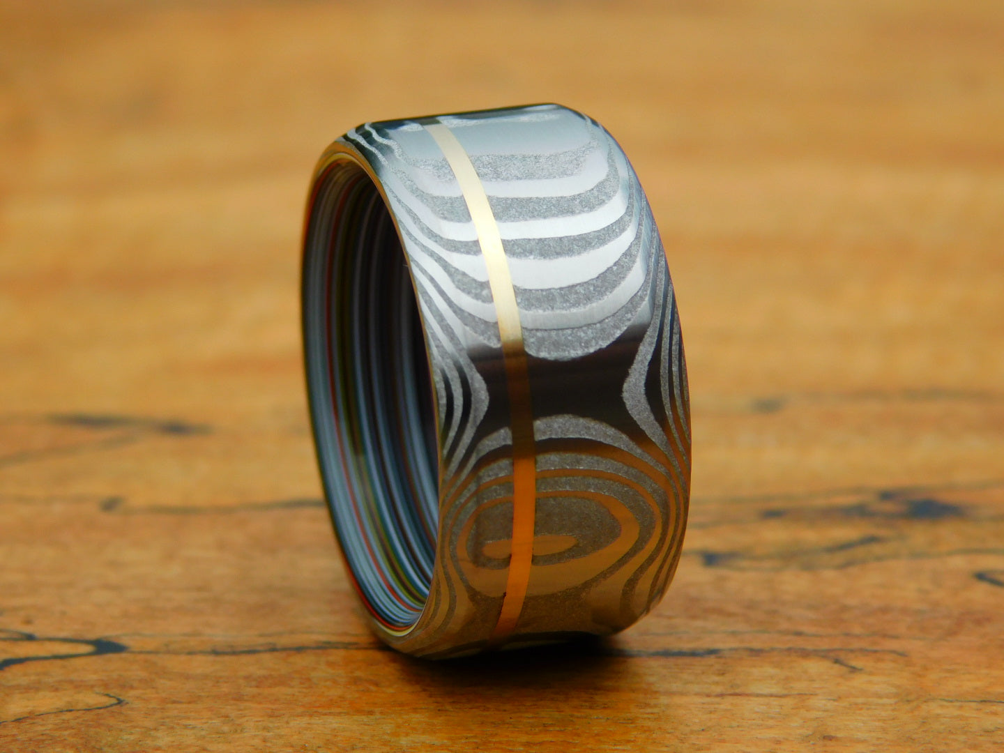 Lucia Damasteel x 14k Yellow Gold x Fordite Ring - Size 10.5