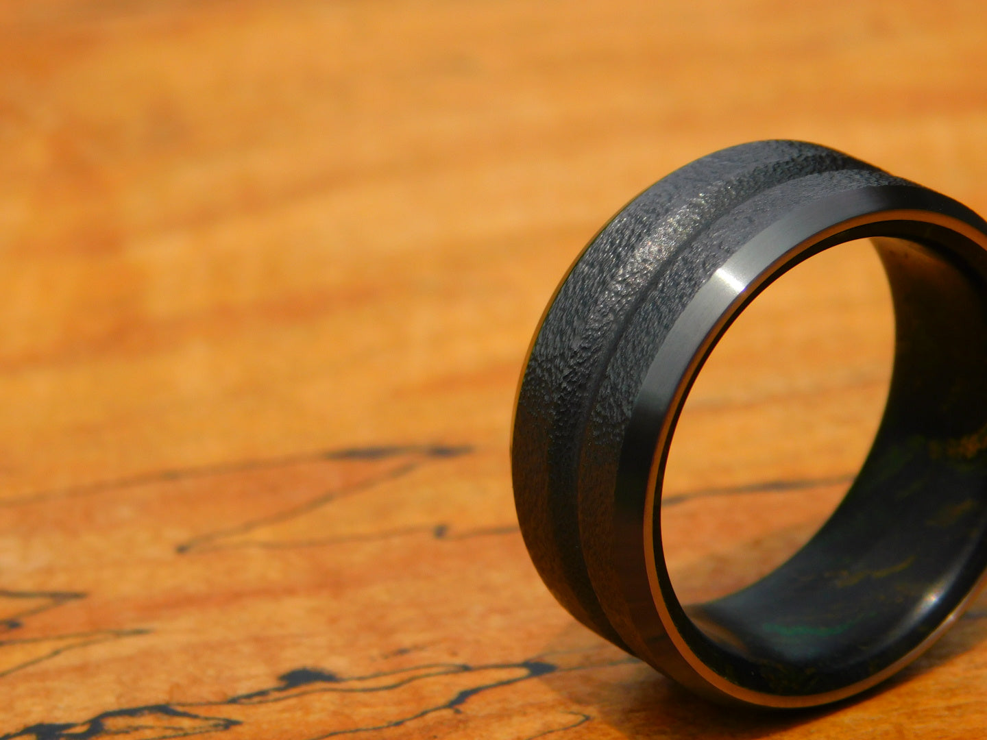 V-grooved Black Zirconium x Rag Micarta Ring
