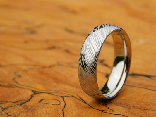Polished Saga Stainless Damascus Ring