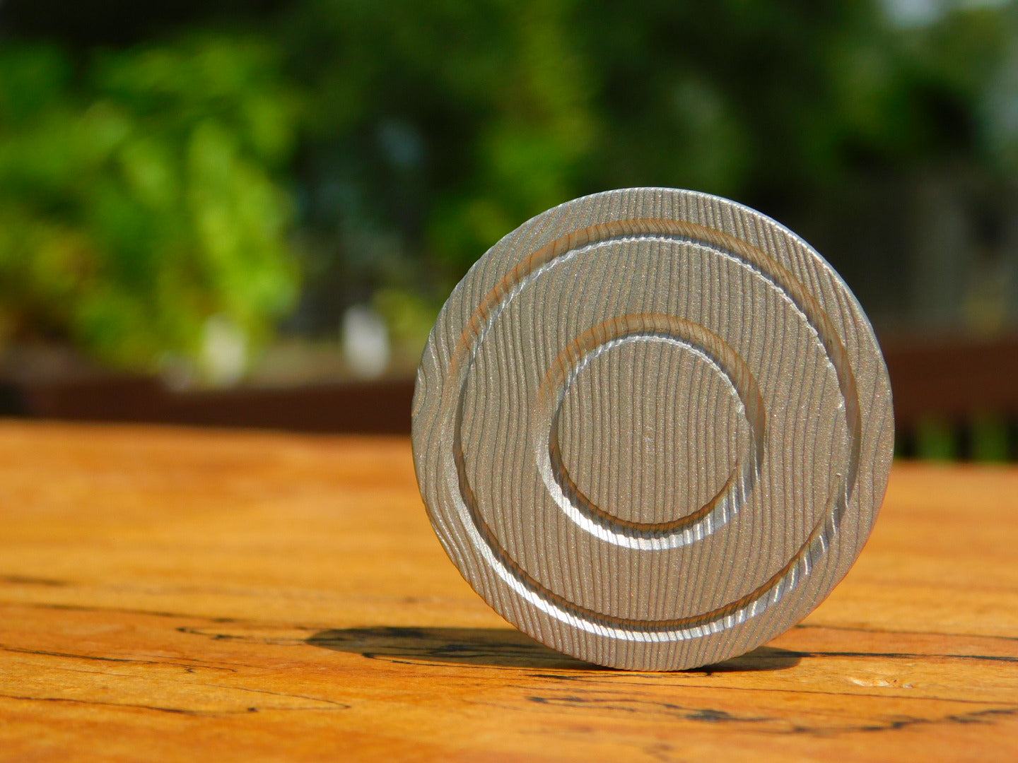 Stainless Damascus x Fordite Coin
