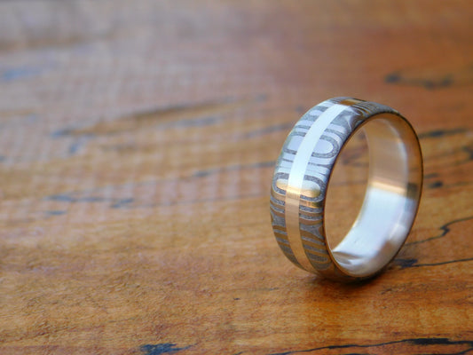 Fenja Stainless Damascus x Sterling Silver Ring