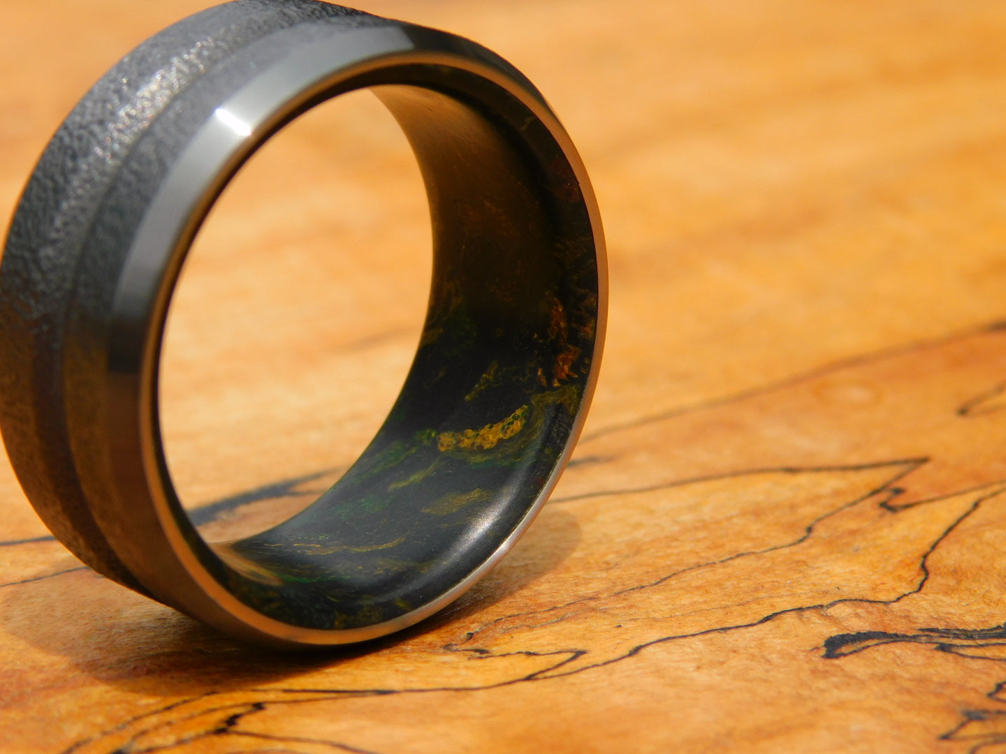 V-grooved Black Zirconium x Rag Micarta Ring