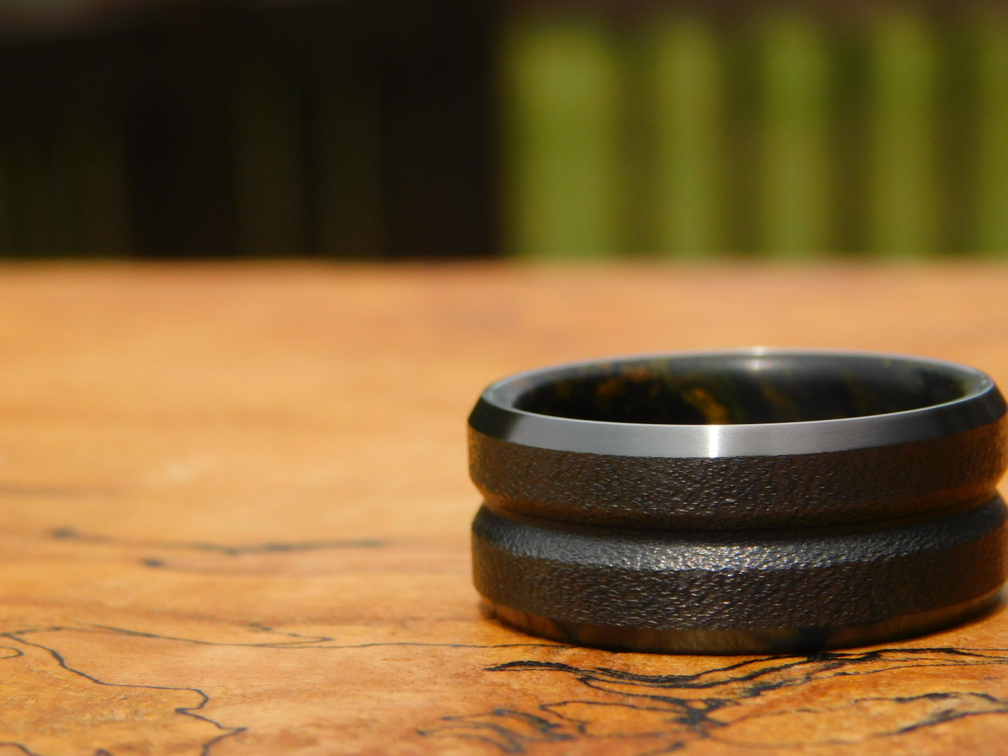V-grooved Black Zirconium x Rag Micarta Ring