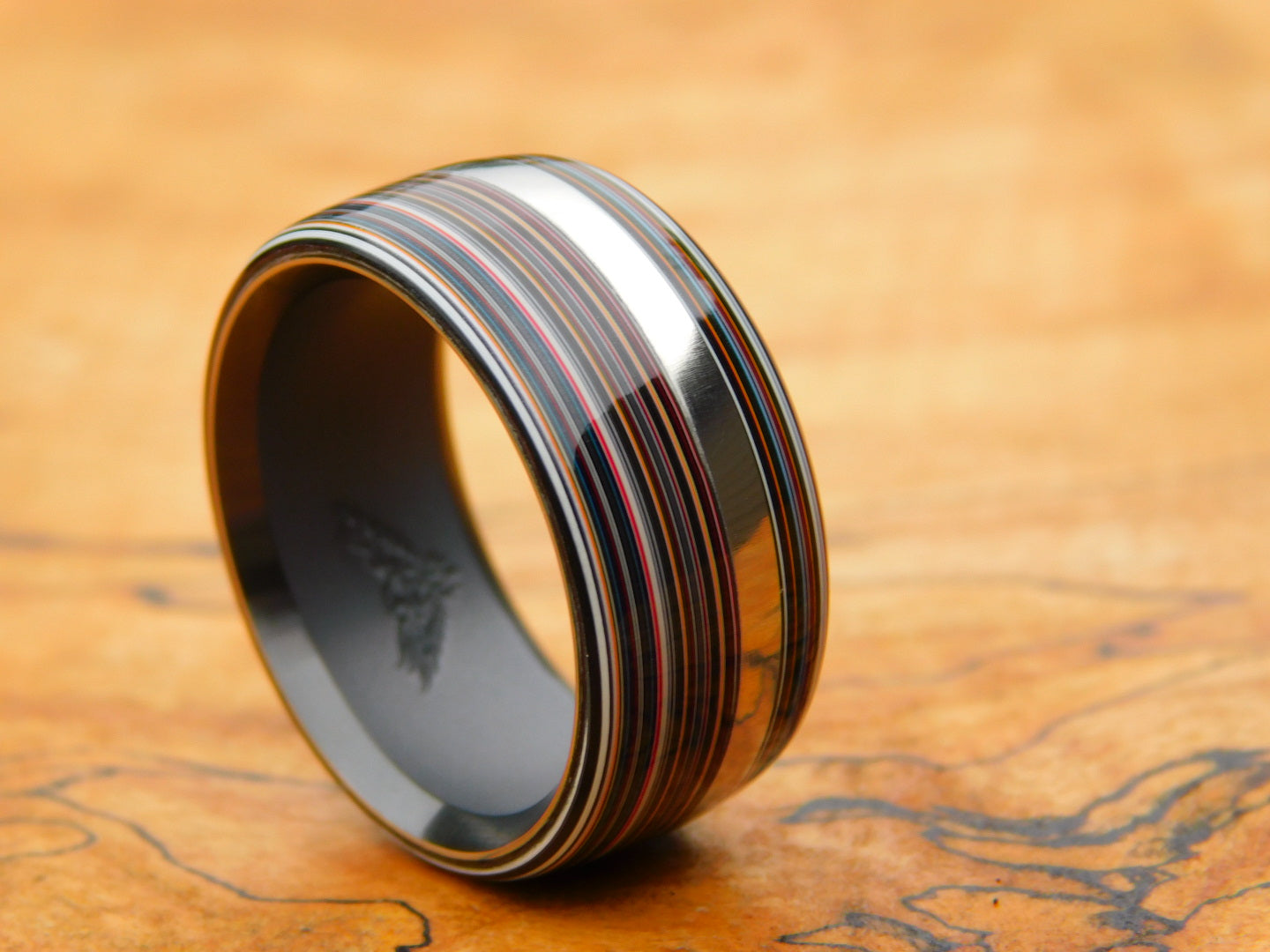 Fordite x Black Zirconium Ring - Size 10.25