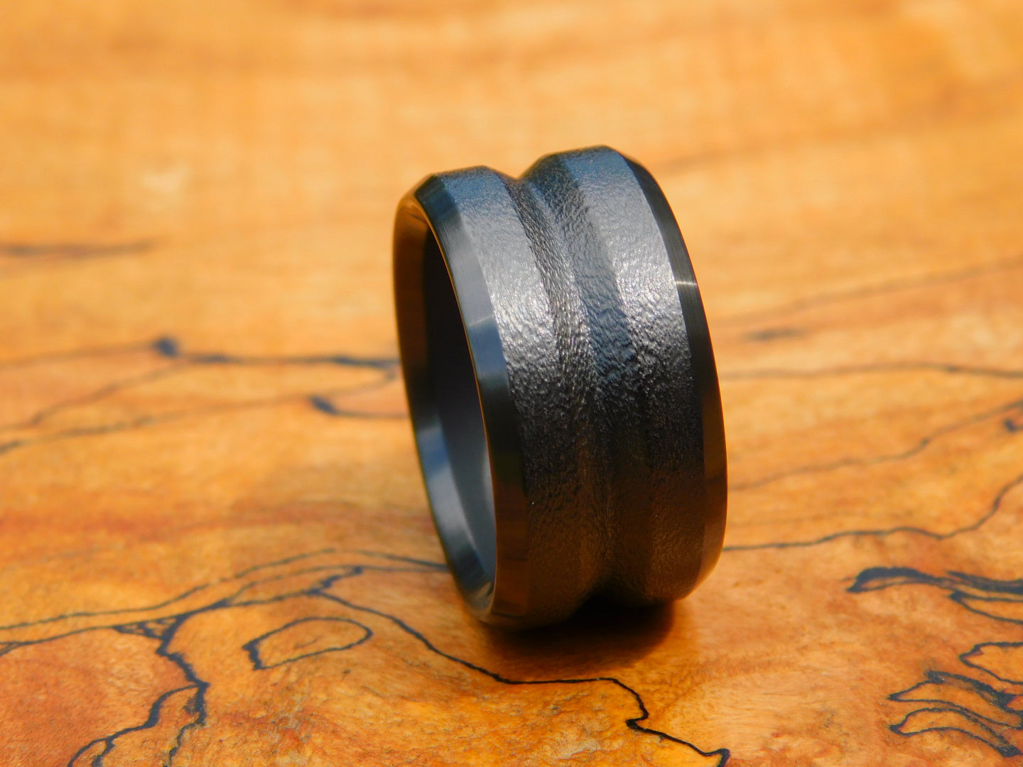 V-grooved Black Zirconium Ring