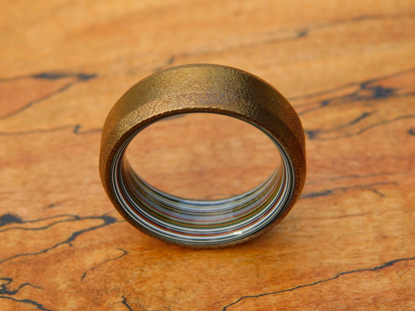 Bronzed Titanium x Fordite Ring - Size 9.75