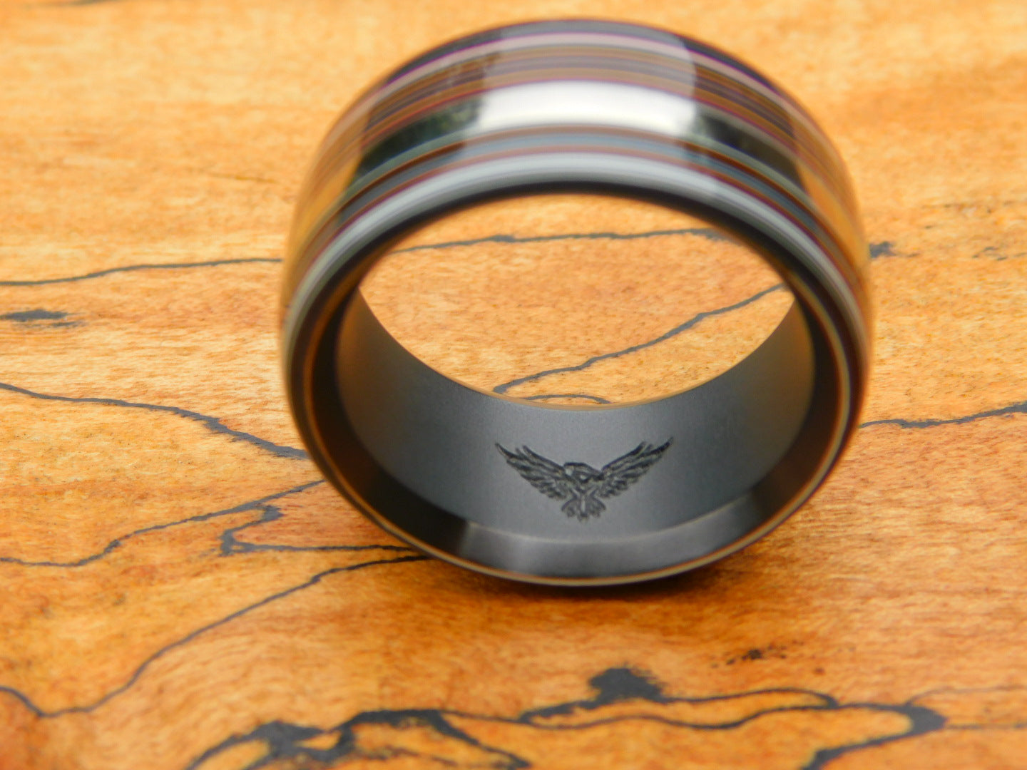Fordite x Black Zirconium Ring - Size 10.25