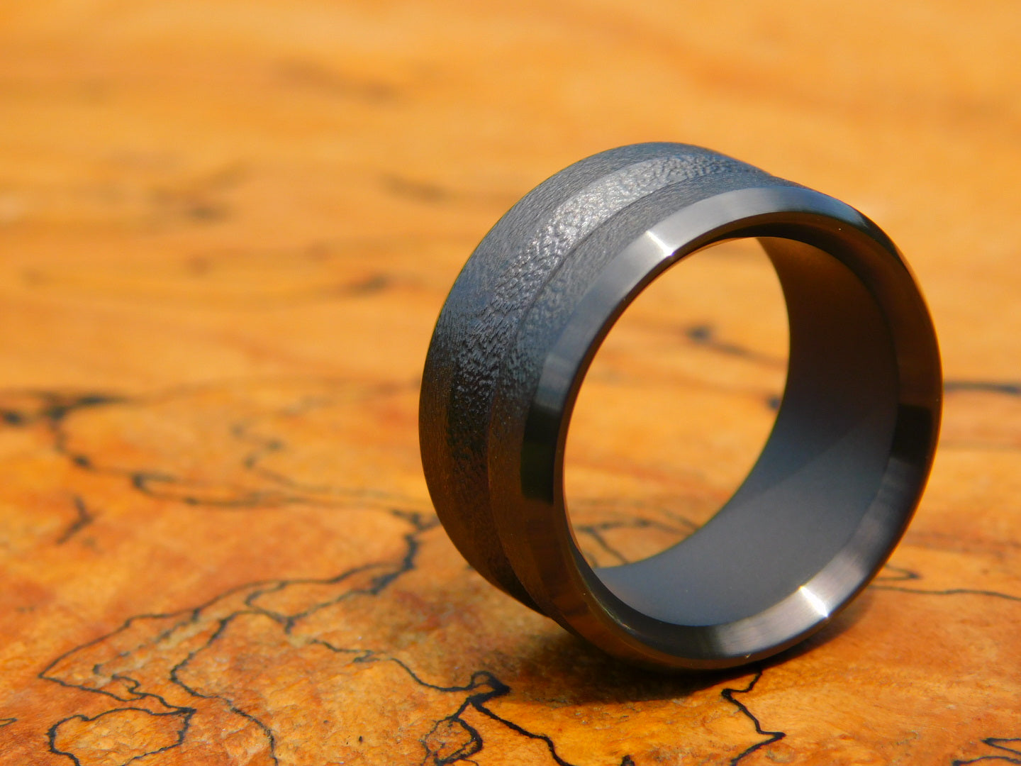 V-grooved Black Zirconium Ring
