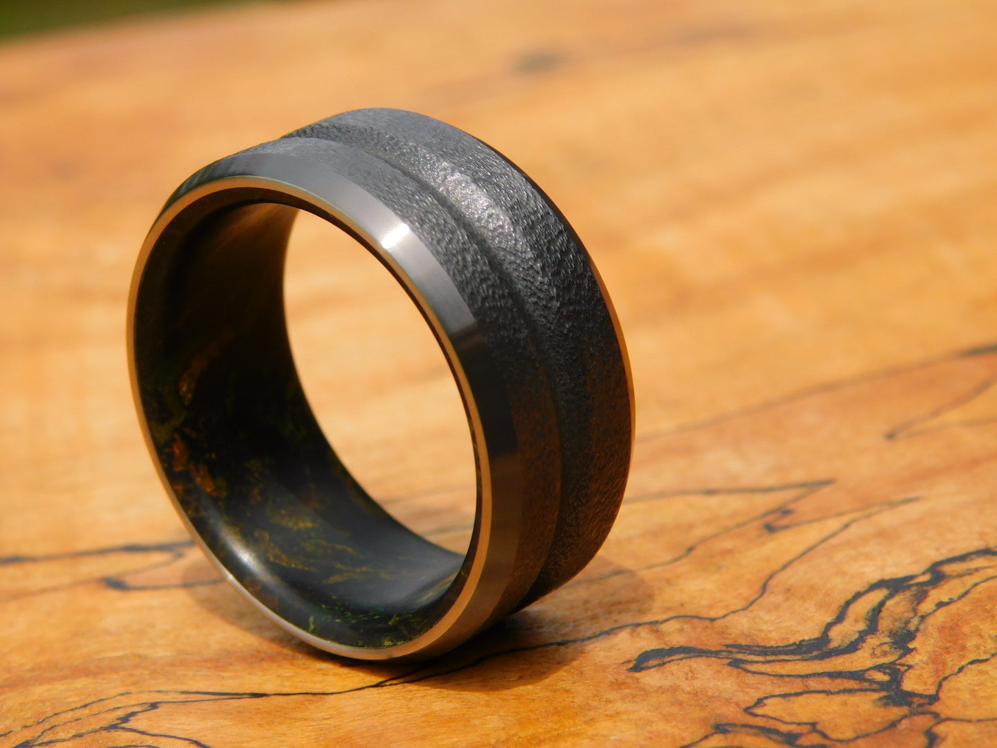 V-grooved Black Zirconium x Rag Micarta Ring