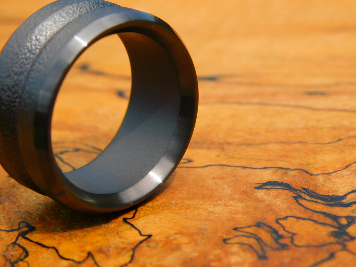 V-grooved Black Zirconium Ring