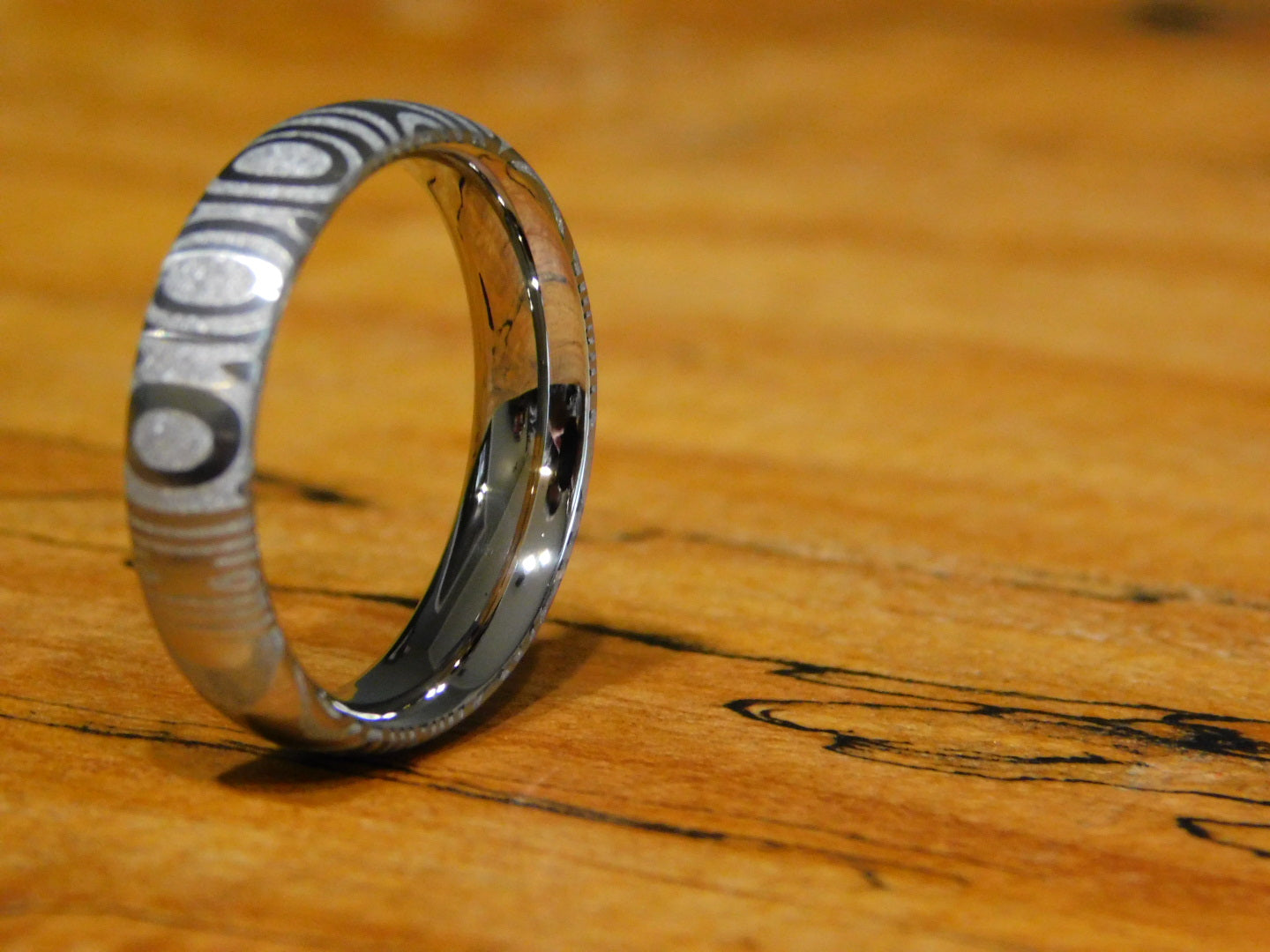 Fenja Stainless Steel Damascus - Polished Ring