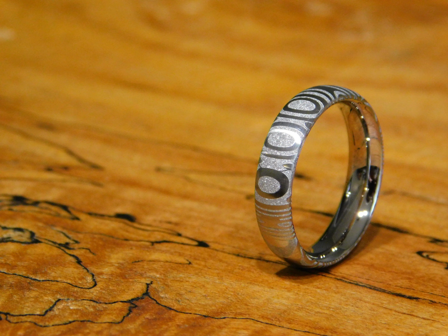 Fenja Stainless Steel Damascus - Polished Ring
