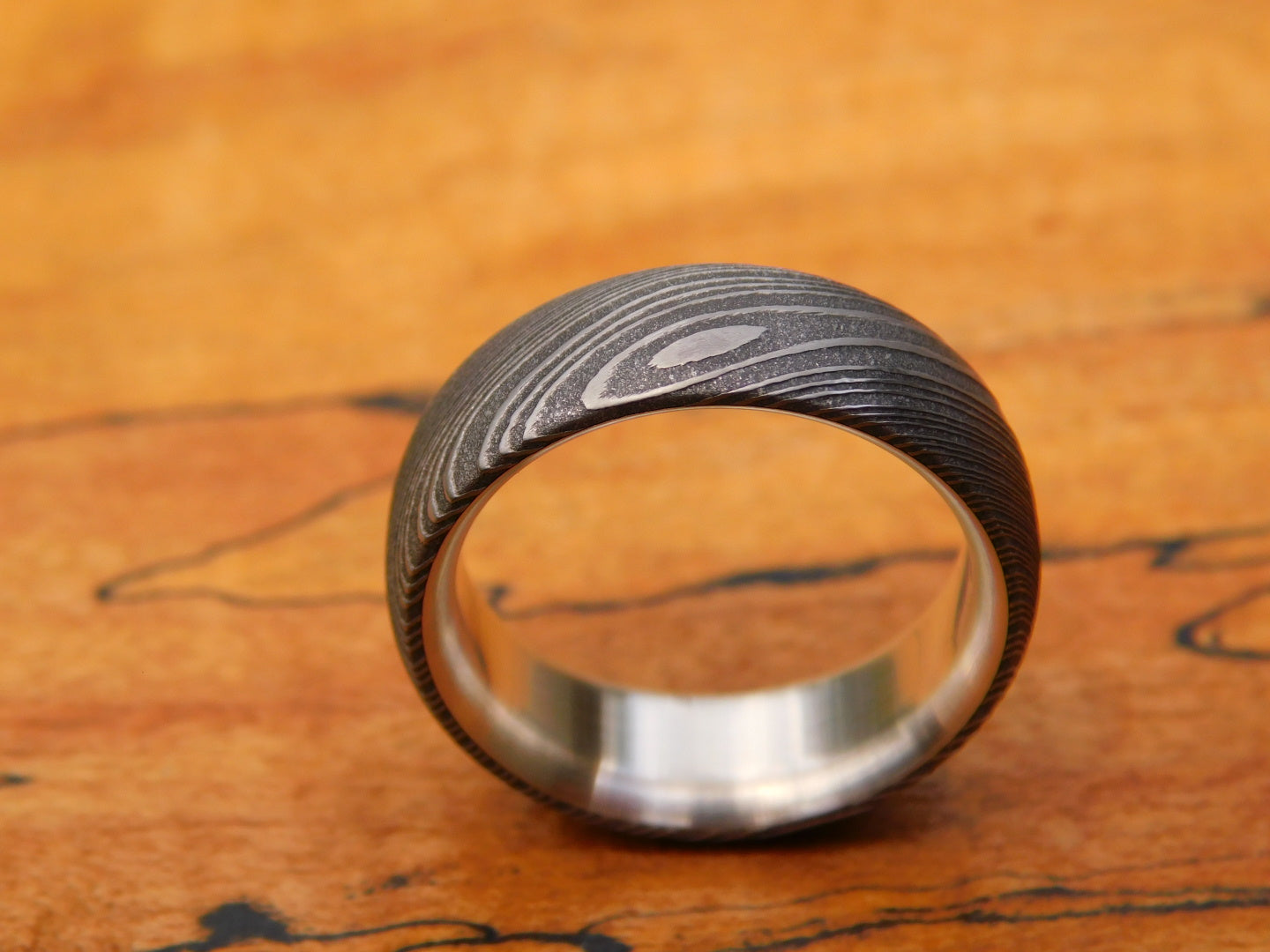 Stainless Damascus x Sterling Silver Ring