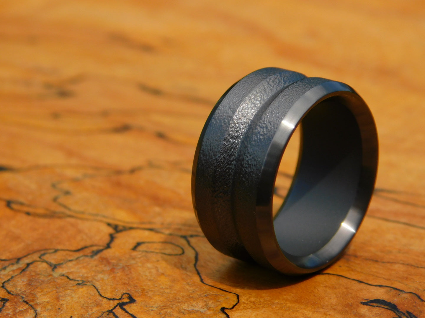 V-grooved Black Zirconium Ring