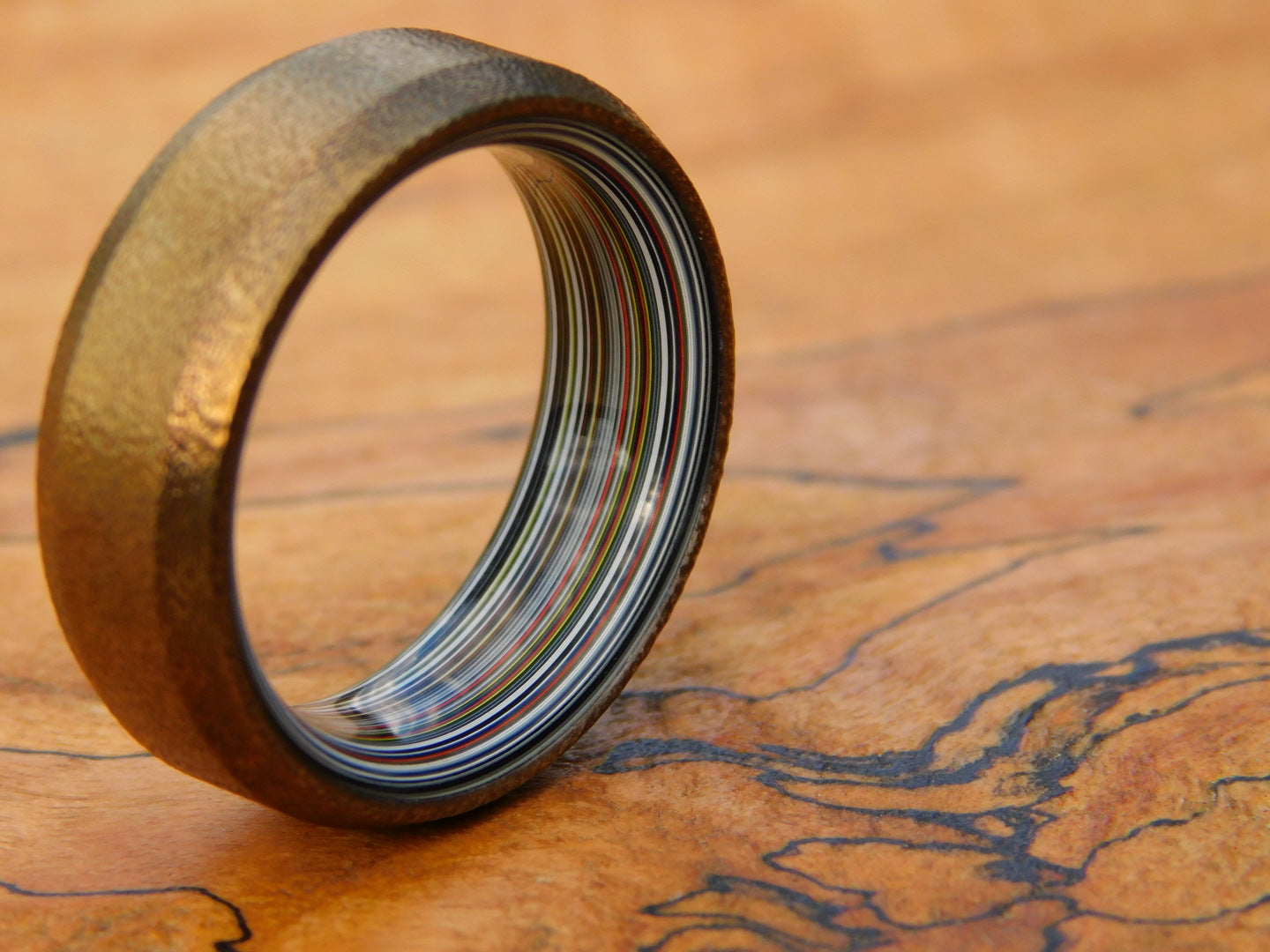 Bronzed Titanium x Fordite Ring - Size 9.75