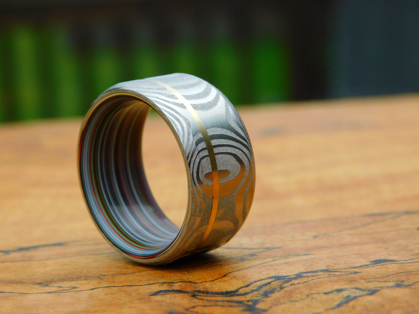 Lucia Damasteel x 14k Yellow Gold x Fordite Ring - Size 10.5