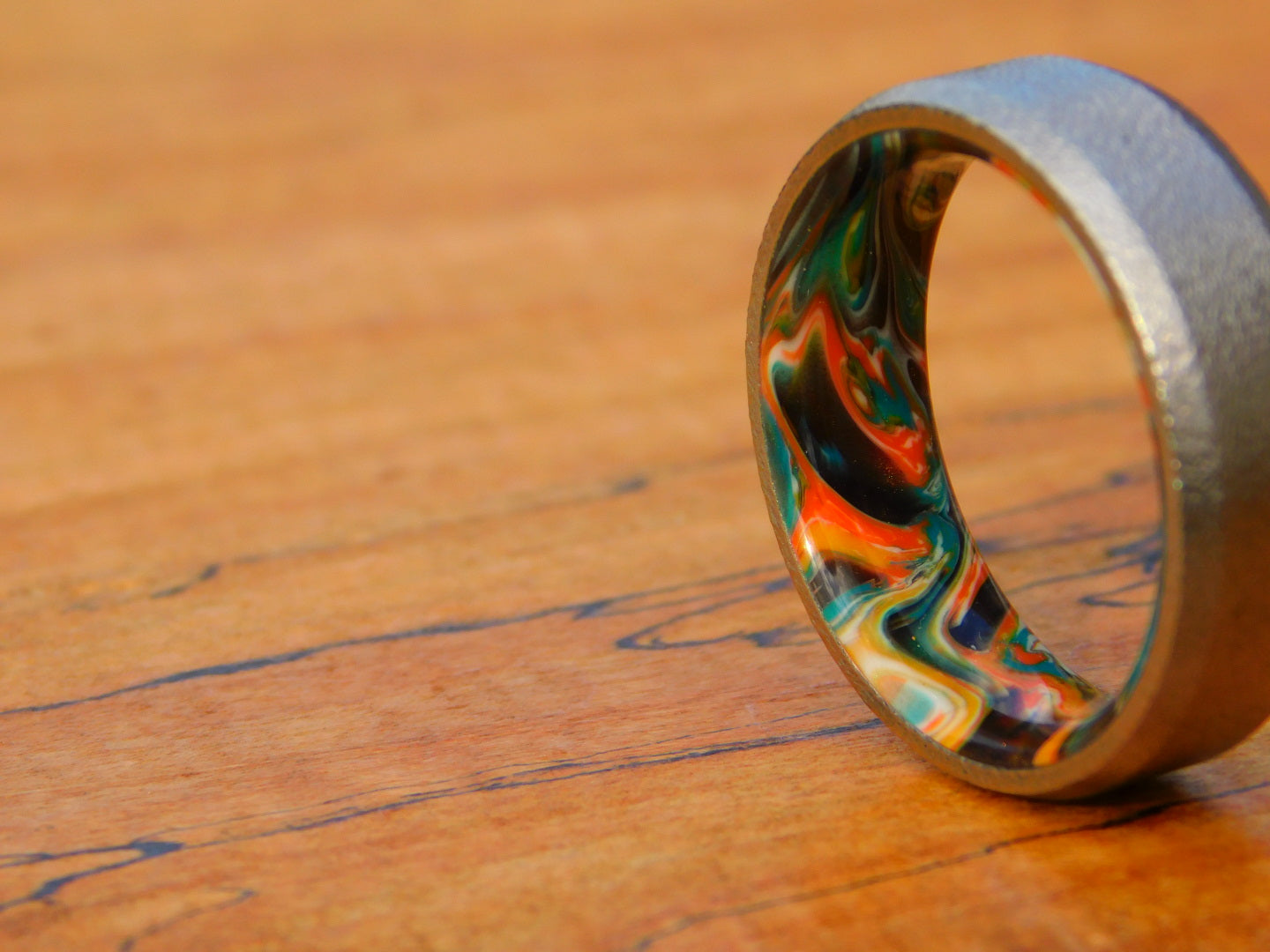 Brushed Titanium x Retro Resin Ring - Size 12