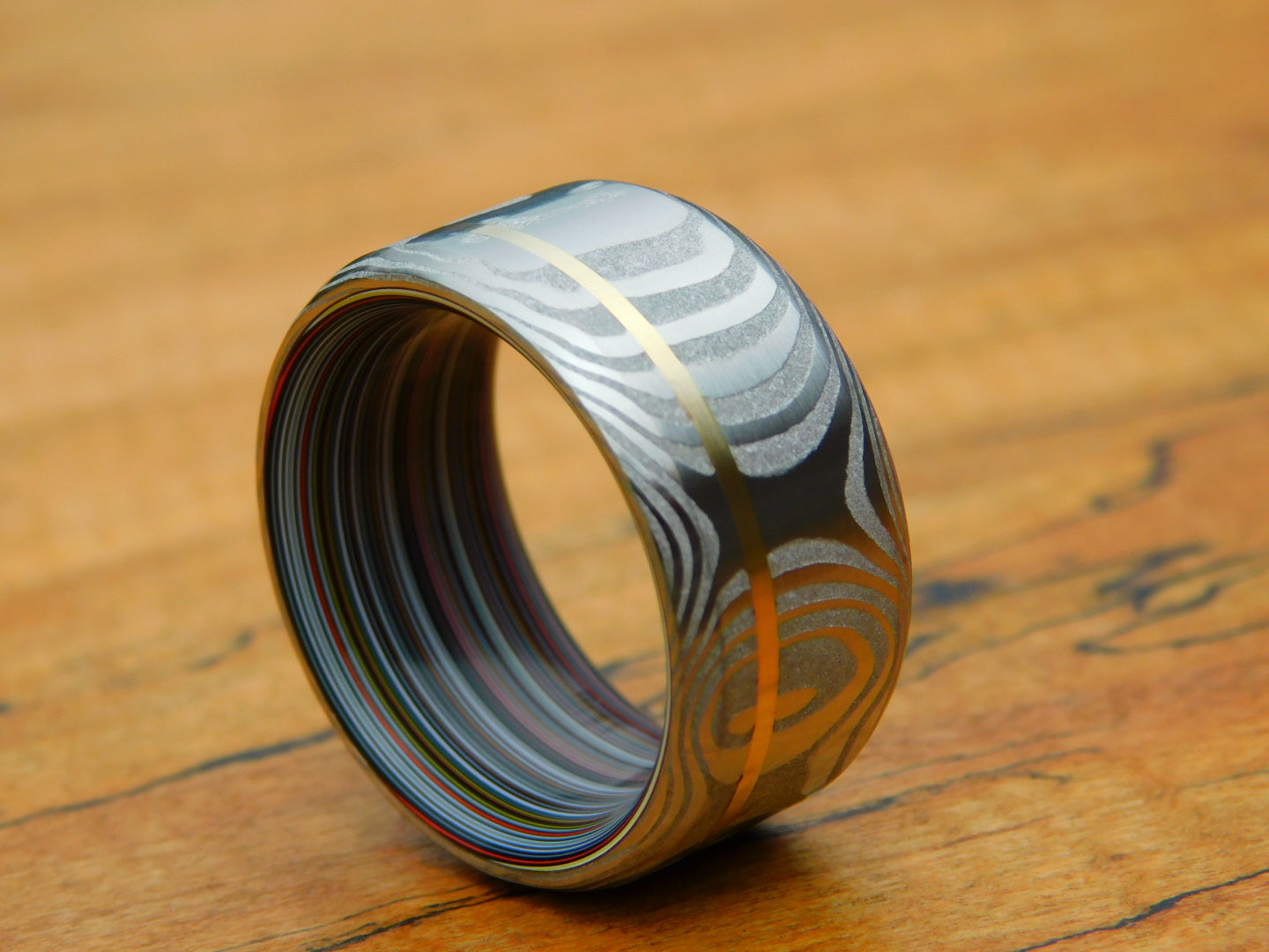 Lucia Damasteel x 14k Yellow Gold x Fordite Ring - Size 10.5