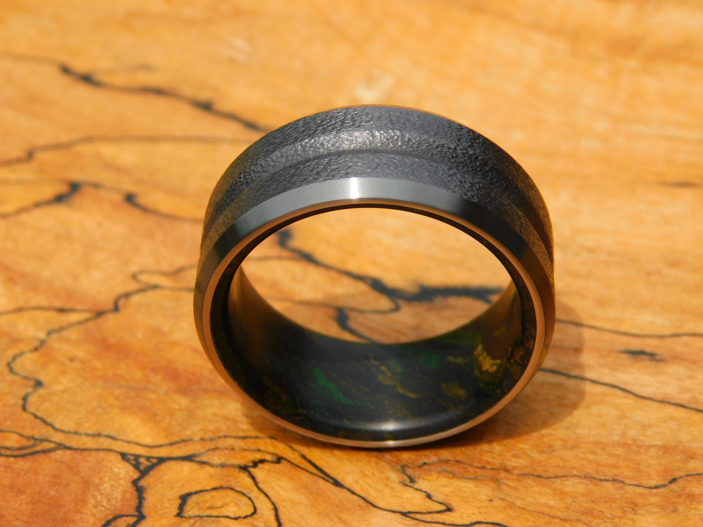 V-grooved Black Zirconium x Rag Micarta Ring