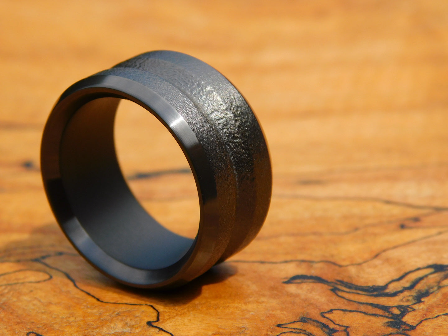 V-grooved Black Zirconium Ring