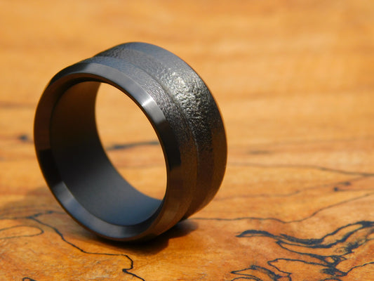 V-grooved Black Zirconium Ring