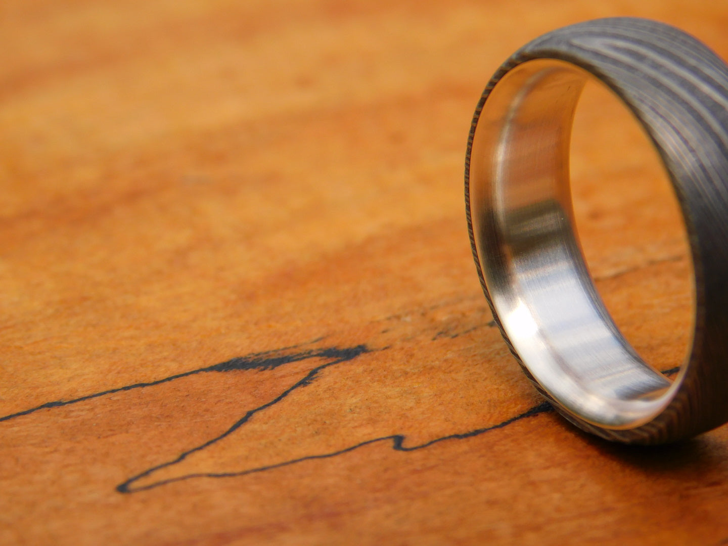 Stainless Damascus x Sterling Silver Ring