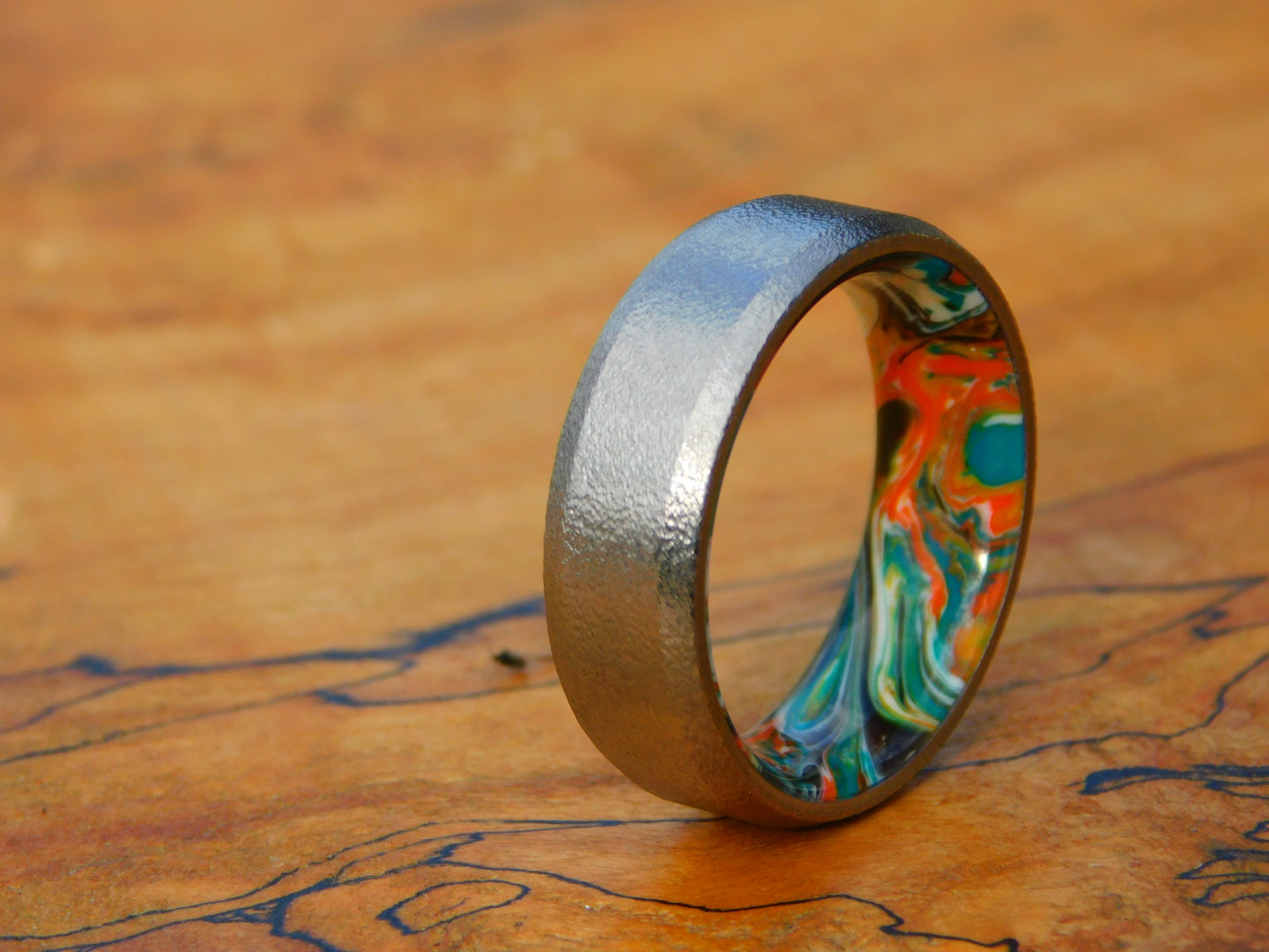 Brushed Titanium x Retro Resin Ring - Size 12