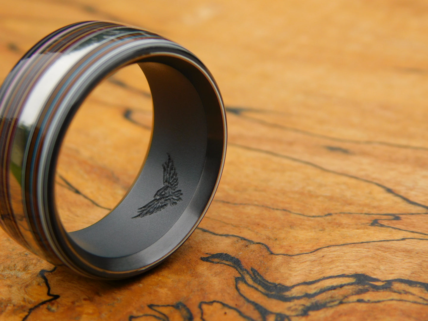 Fordite x Black Zirconium Ring - Size 10.25