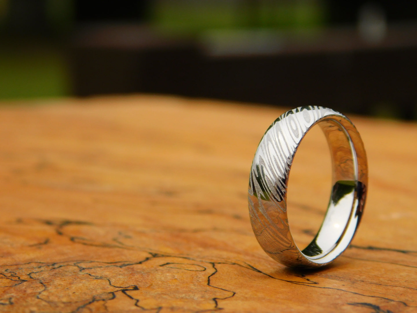 Polished Saga Stainless Damascus Ring