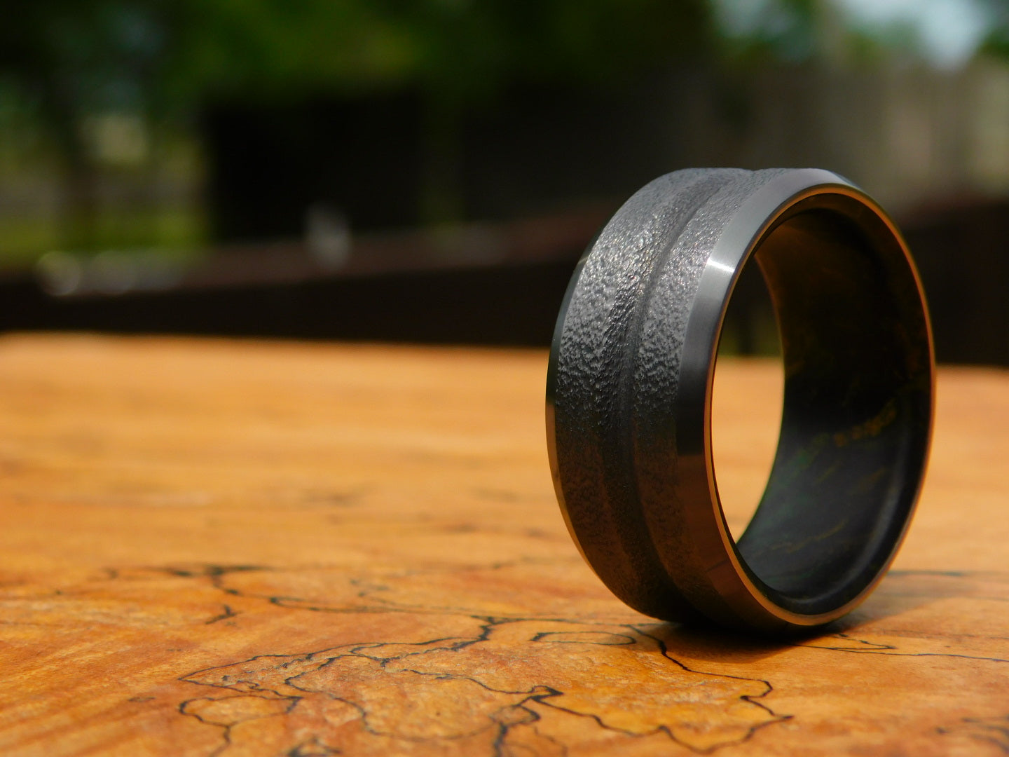V-grooved Black Zirconium x Rag Micarta Ring